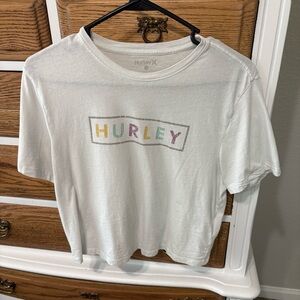 Hurley White T-Shirt with multi colored logo